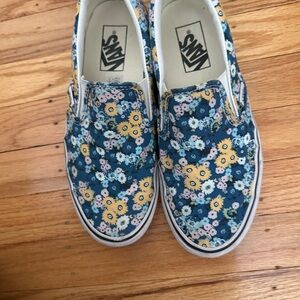 Vans Floral Slip-On Shoes - Blue and Yellow